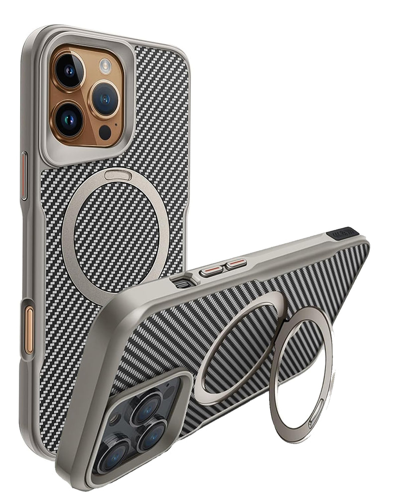 Carcasa con soporte magnético de fibra de carbon para iPhone 16 Pro en Guatemala.