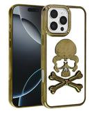 Funda transparente de calavera para iPhone 16 Pro / 17 GOLD en Guatemala, ideal para proteger tu dispositivo con estilo.