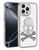 Protege tu iPhone 16 Pro/17 plateado con esta funda transparente con diseño de calavera en Guatemala.