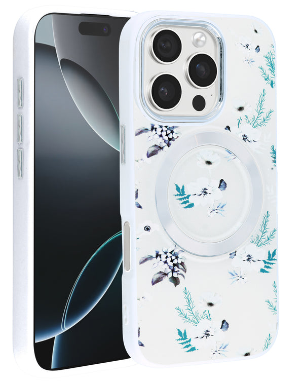 Compra tu case de carga sin cable con diseño de flores para iPhone 16 Pro / 17 en Guatemala.