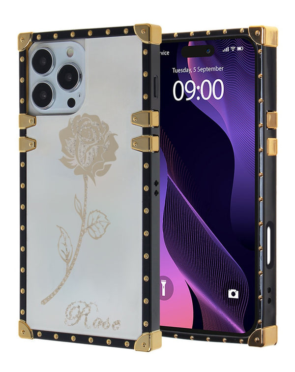 Funda acrilico espejado brillante anti rasguños lujosa ROSE WHITE iPhone 16 Pro
