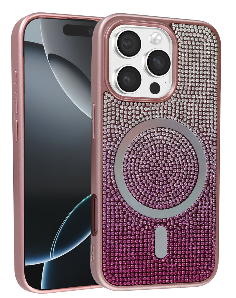 Compra la tapa trasera con carga inalámbrica Bling Diamond Crystal PINK para iPhone 16 Pro en Guatemala, disponibles en talleres de reparación y mayoristas de accesorios.