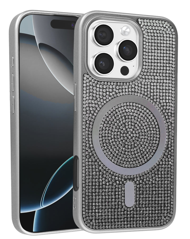 Tapa trasera con carga inalámbrica de diamantes de cristal para iPhone 16 Pro en Guatemala.