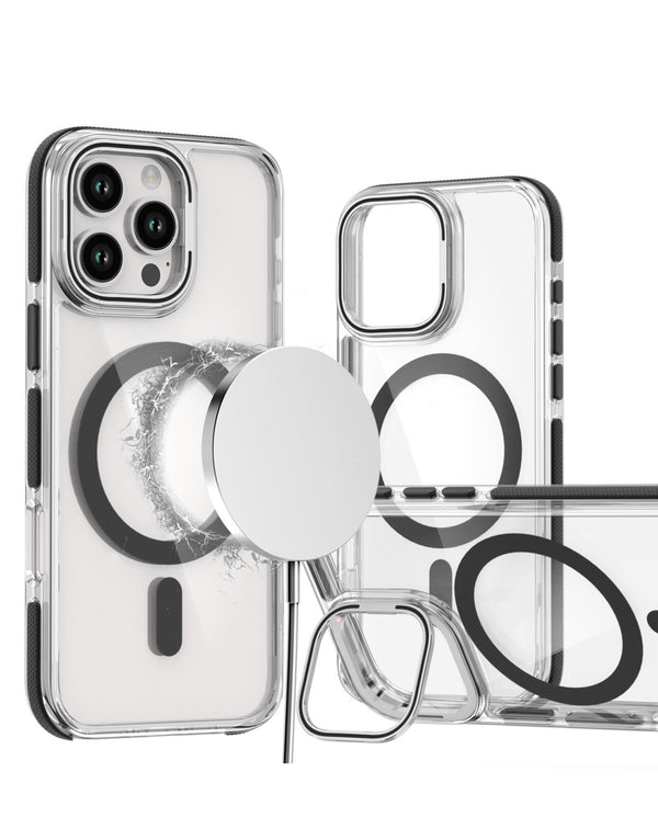 Encuentra la mejor funda magnética transparente con soporte de cámara tipo kickstand para iPhone 16 Pro en Guatemala.