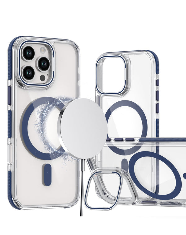 Encuentra la funda delgada magnética transparente con soporte para cámara iPhone 16 Pro en Guatemala, ideal para proteger tu dispositivo con estilo.