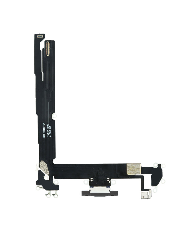 Reparación de puerto de carga con cable flex para iPhone 16 Plus en Guatemala, componentes de calidad en color negro.