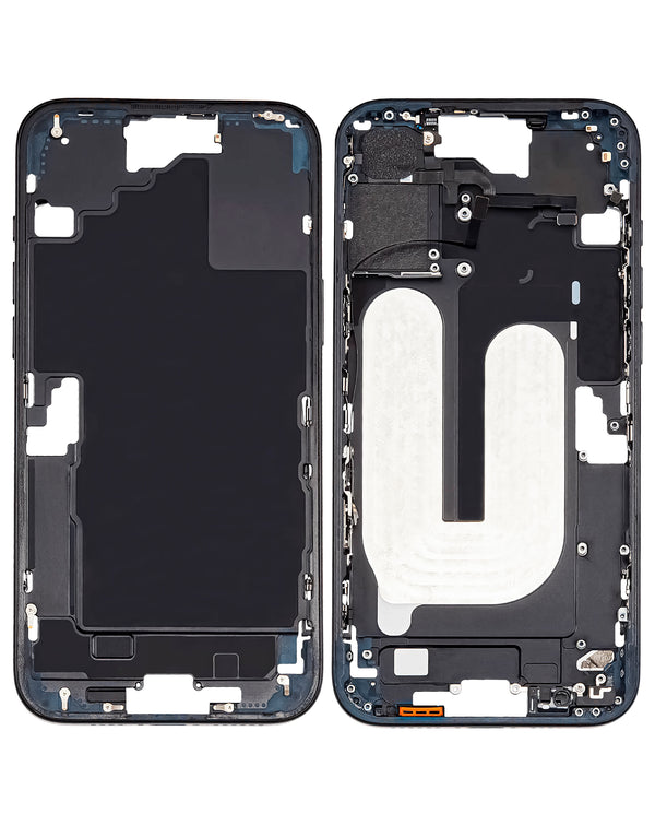Reparación de marco medio con piezas pequeñas para iPhone 16 Plus en Guatemala.