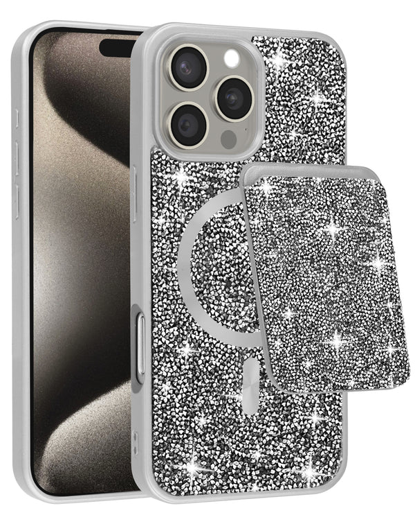 Encuentra la mejor protección para tu iPhone 16 Pro Max en Guatemala con la funda Diamond magnética de doble capa en color plateado.