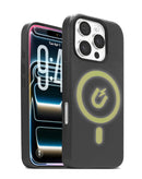 Funda de cuero negro SlowBack para iPhone 16 Pro Max con cargador inalámbrico y chip IC.