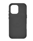 Funda de cuero negro SlowBack para iPhone 16 Pro Max con cargador inalámbrico y chip IC.
