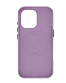 Funda de cuero morado claro con carga inalámbrica y chip IC para iPhone 16 Pro Max, vista frontal.