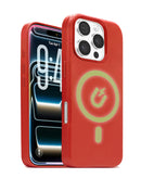 Funda de cuero roja SlowBack con cargador inalámbrico y chip IC para iPhone 16 Pro Max.