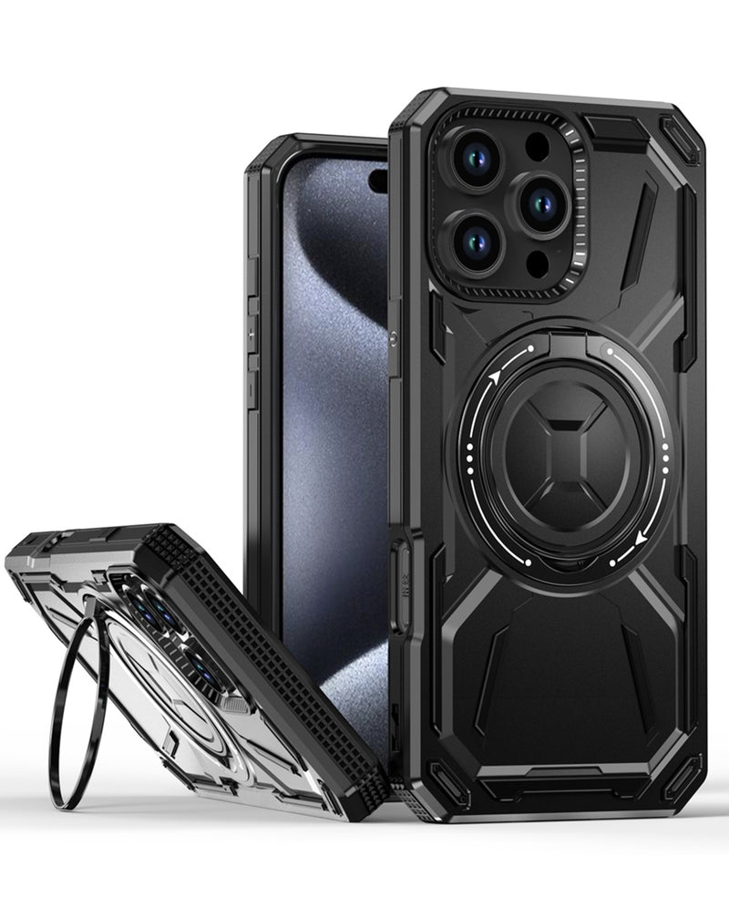 Funda resistente a golpes con soporte de anillo incorporado iPhone 16 Pro Max Negro