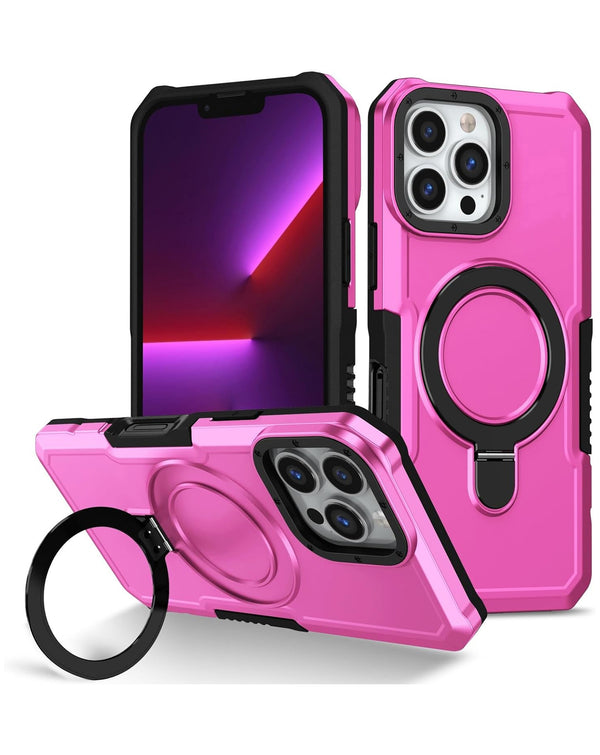 Funda rígida anti-choque con portador de anillo para iPhone 16 Pro Max en color rosa, disponible en Guatemala.