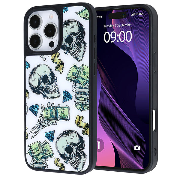 Compra en Guatemala el mejor case de diseño impreso con tecnología Magsafe para iPhone 16 Pro Max, con un diseño único de esqueleto de SlowBack.