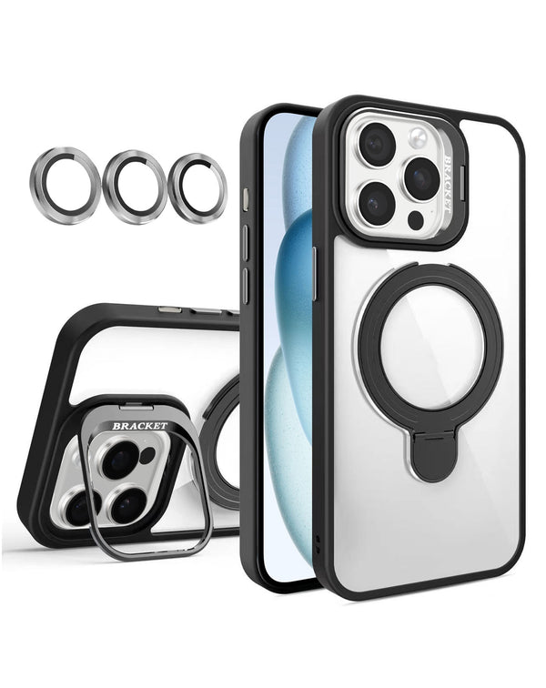 Encuentra la mejor funda magnética transparente con 2 soportes y lente de cámara para iPhone 16 Pro Max en Guatemala.