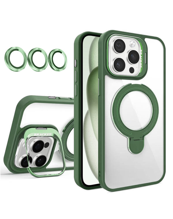Compra en Guatemala un case magnético transparente con 2 soportes y lente de cámara para iPhone 16 Pro Max de la marca SlowBack.