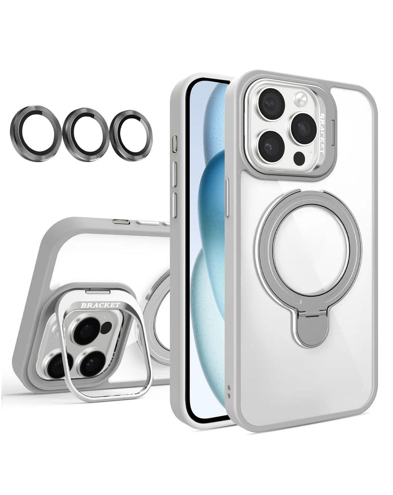 Funda transparente magnética con 2 kickstand y lente de cámara para iPhone 16 Pro Max en Guatemala.