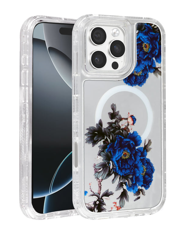 Compra la tapa trasera Flower Design transparente con cargador wireless para iPhone 16 Pro Max en Guatemala.