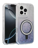 Encuentra la mejor funda protectora con carga inalámbrica para iPhone 16 Pro Max en Guatemala con glitter liquid bumper en color azul.