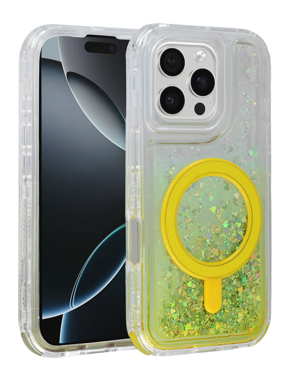 Encuentra la mejor funda protectora con carga inalámbrica glitter líquido para tu iPhone 16 Pro Max en Guatemala.