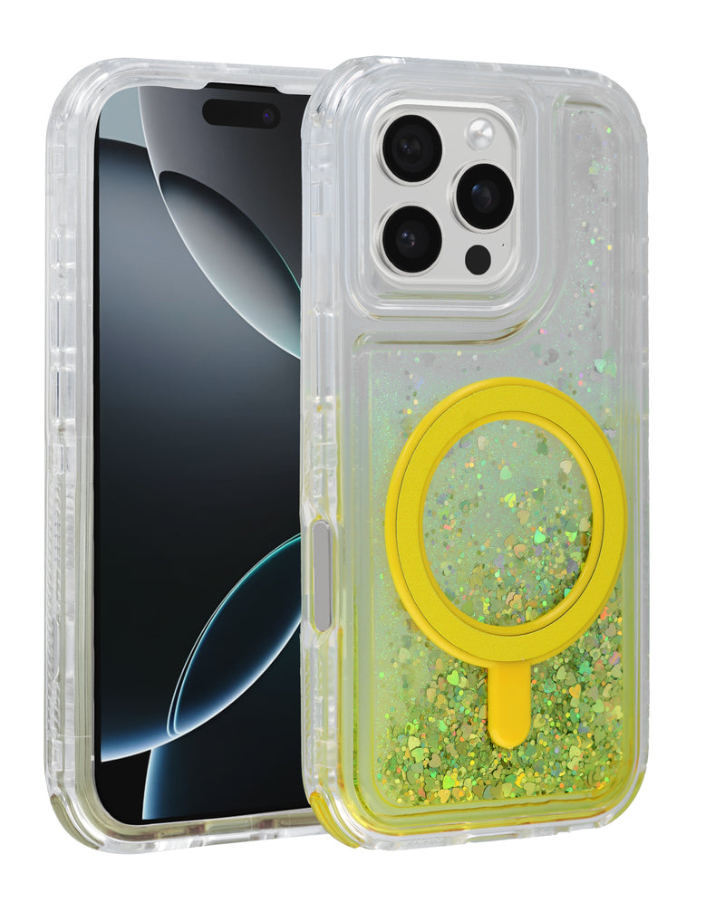Encuentra la mejor funda protectora con carga inalámbrica glitter líquido para tu iPhone 16 Pro Max en Guatemala.