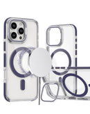 Encuentra la funda magnética transparente con soporte para cámara para iPhone 16 Pro Max en Guatemala, ideal para proteger tu dispositivo y resaltar su elegante color morado (Purple).