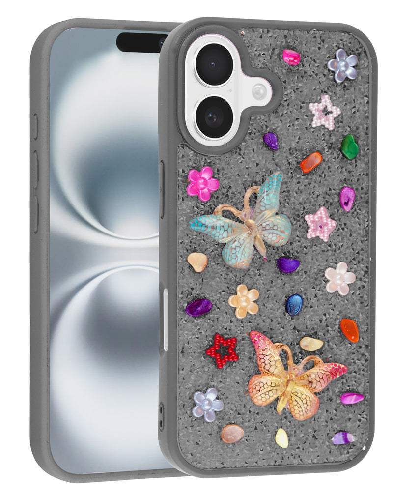 Encuentra la mejor Funda Butterfly Glitter Rhinestone gris para iPhone 17 en Guatemala.