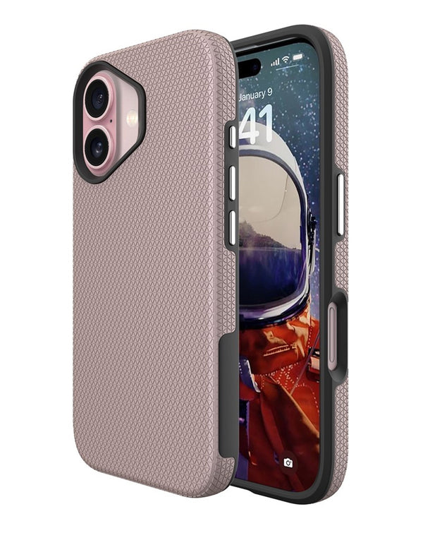 Encuentra el mejor case protectivo de doble capa con absorción de choques en color rose gold para iPhone 17 en Guatemala en nuestro catálogo de accesorios y protección para celular.