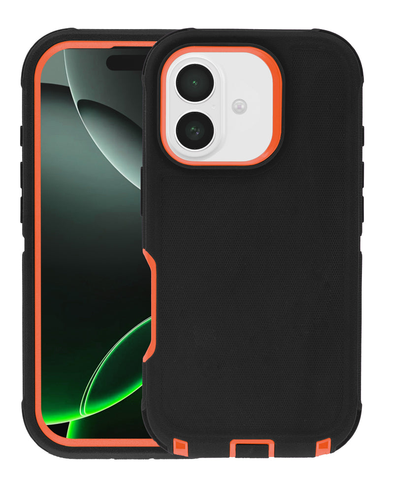 Encuentra el mejor case heavy duty para proteger tu iPhone 17 en Guatemala con colores negro y naranja en SlowBack.