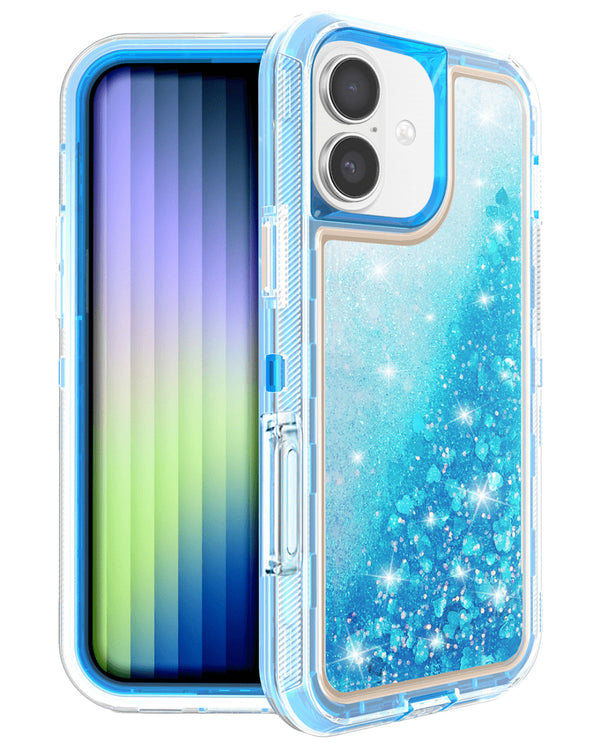 Protege tu iPhone 17 con una increíble funda bumper glitter líquido en color azul en Guatemala.