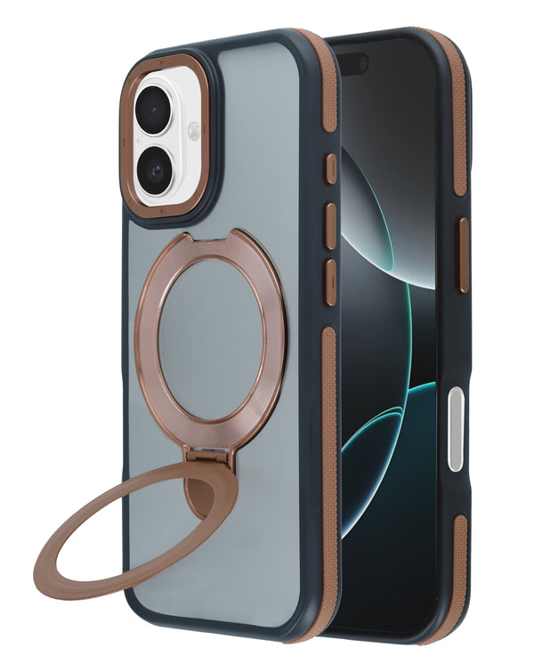 Encuentra la mejor funda transparente mate con soporte de carga inalámbrica para iPhone 17 en Guatemala con SlowBack en Dark Brown.