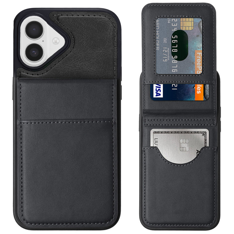 Funda billetera de cuero con soporte iPhone 17 (Negro)