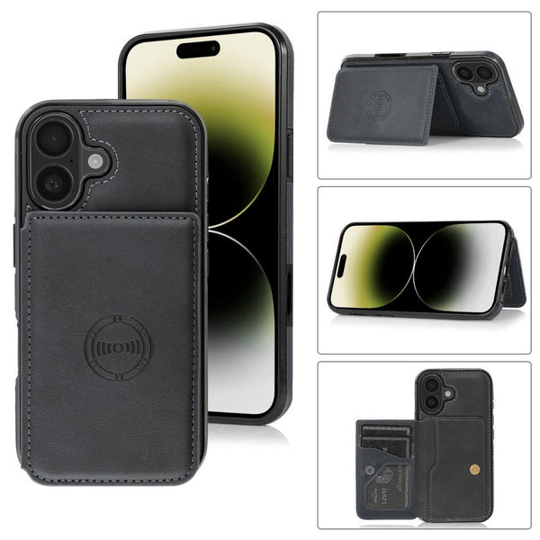 Encuentra la mejor funda cartera de cuero para iPhone 17 en Guatemala en SlowBack, disponible en color negro.
