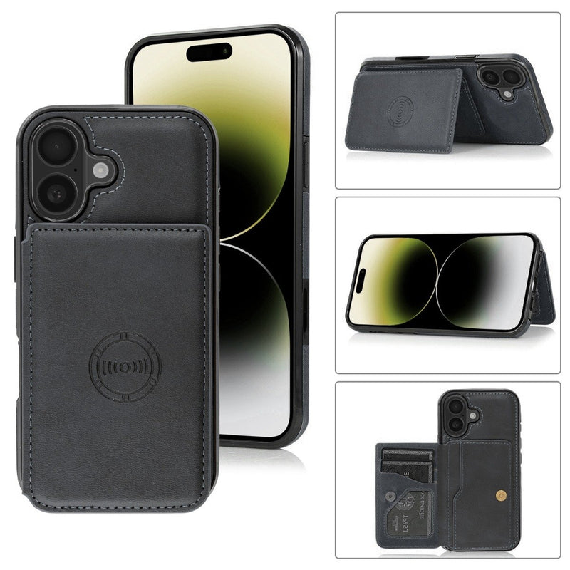 Encuentra la mejor funda cartera de cuero para iPhone 17 en Guatemala en SlowBack, disponible en color negro.
