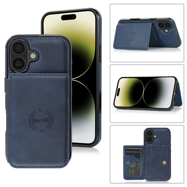 Compra la mejor funda cartera de cuero azul para iPhone 17 en Guatemala con SlowBack.