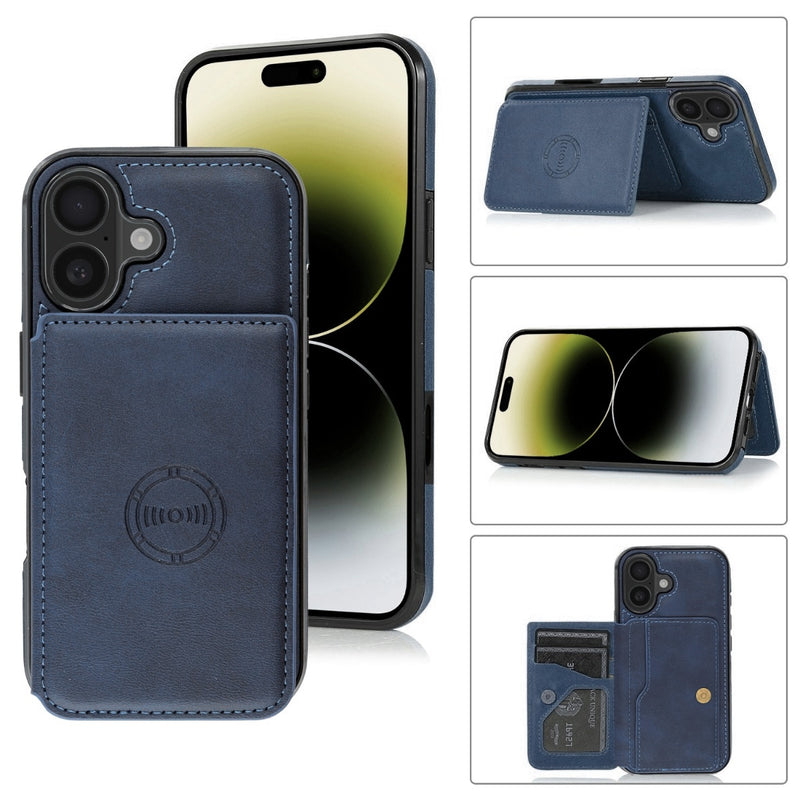 Compra la mejor funda cartera de cuero azul para iPhone 17 en Guatemala con SlowBack.
