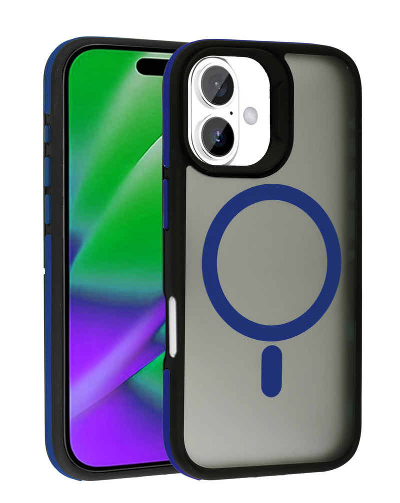 Compra en Guatemala el case bicolor matte magnético translúcido para iPhone 17 en color azul oscuro.