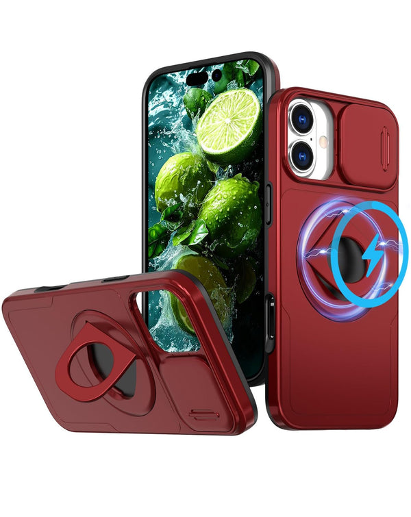 Funda con soporte de anillo y cubre lente de camara deslizable iPhone 17 - RED