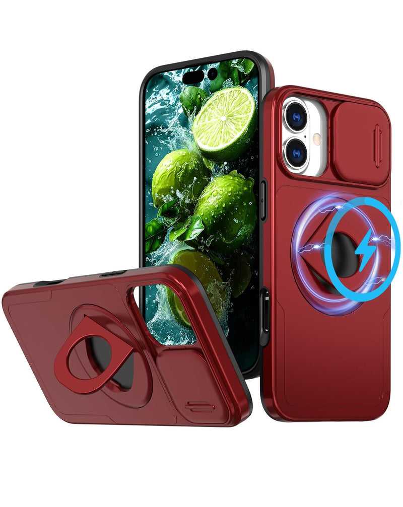 Funda con soporte de anillo y cubre lente de camara deslizable iPhone 17 - RED