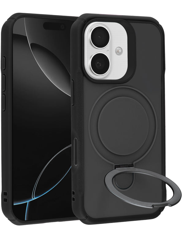 Funda antichoque con soporte magnético para iPhone 17, color negro, ideal para proteger tu dispositivo en Guatemala.