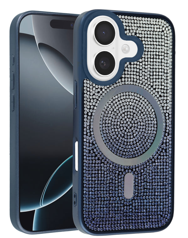 Funda con carga inalambrica bling diamond crystal AZUL iPhone 17