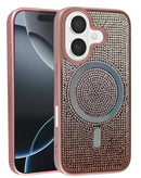 Encuentra la funda bling con carga inalámbrica en color oro rosa para iPhone 17 en Guatemala, disponible en SlowBack para reparaciones y accesorios originales.