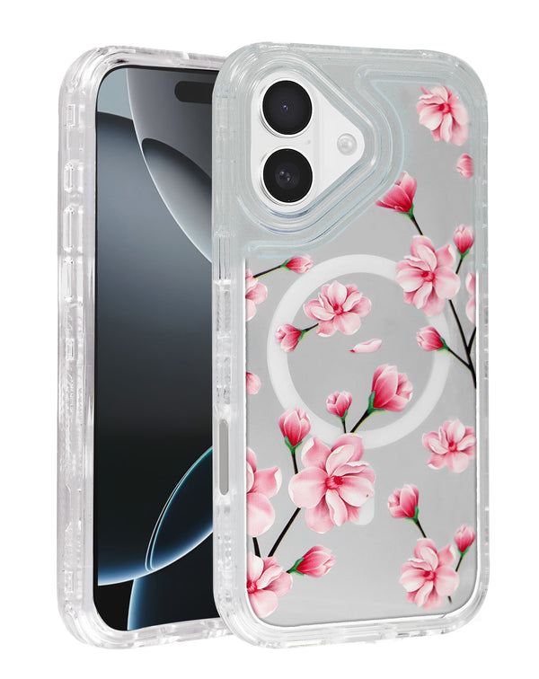 Encuentra la funda transparente con diseño de flores y cargador inalámbrico para iPhone 17 en Guatemala, en SlowBack, mayorista de accesorios iPhone.