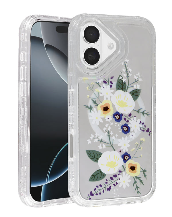 Encuentra la funda transparente con diseño de flores y cargador inalámbrico para iPhone 17 en Guatemala.