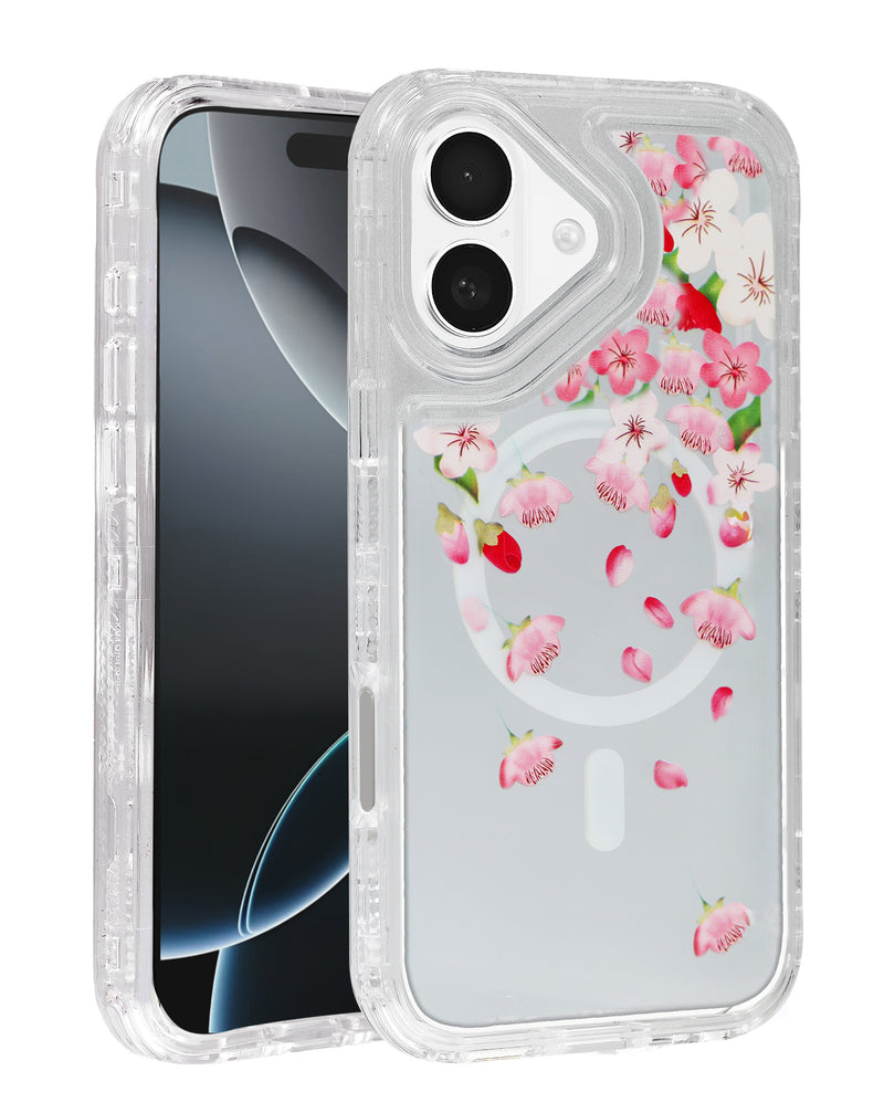 Compra la tapa trasera Flower Design transparente con cargador wireless para iPhone 17 en Guatemala.