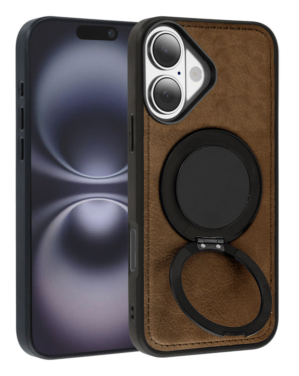 Funda de cuero delgado con carga inalámbrica y soporte para iPhone en Guatemala.