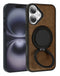 Funda de cuero delgado con carga inalámbrica y soporte para iPhone en Guatemala.