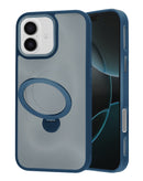 Encuentra la mejor funda de lujo para iPhone 17 en Guatemala con portador de anillo magnético en color azul mate en SlowBack.