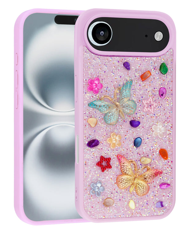 Encuentra la mejor funda con diseño de mariposa y brillantina en color púrpura para iPhone Air en Guatemala.